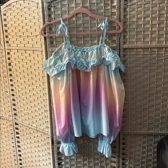 Colorful Off-Shoulder Ruffle Blouse - Picture 2 of 2